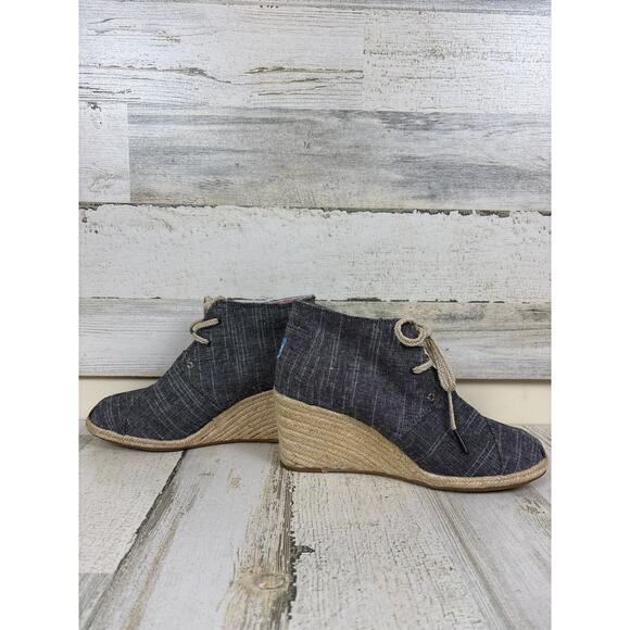 Toms Women’s 8 Chambray Denim Desert Wedge Lace Up Espadrille Ankle Boots - Picture 5 of 8